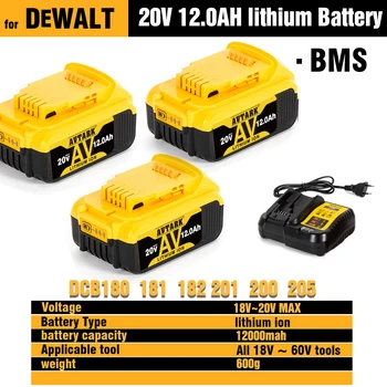 1 ~ 3 упаковки Для литиевой батареи DeWalt 20V 20 Вольт Макс 6.0AH DCB206-2 DCB205-2 DCB200 DCB182 DCB180 DCB181 DCB182 DCB201