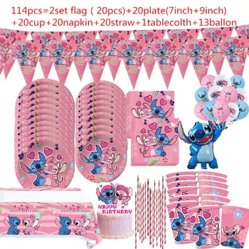 10-20people Disney Stitch Тематические украшения для вечеринки в честь Дня рождения, Детская вечеринка, Детский душ, Розовый Ангел, Набор одноразовой посуды