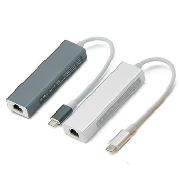 10 шт./лот 10/100/1000 Мбит/с Сетевой адаптер Rj45 Gigabit Ethernet USB 3.1 USB-C Type C на 3 порта USB 3.0 Сетевая карта для MacBook