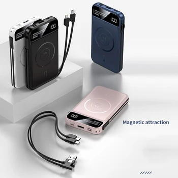 10000 мАч Магнитное Qi Беспроводное Зарядное Устройство Power Bank для iPhone 14 13 12 Pro Mini Powerbank Встроенный Кабель для Huawei Xiaomi Samsung