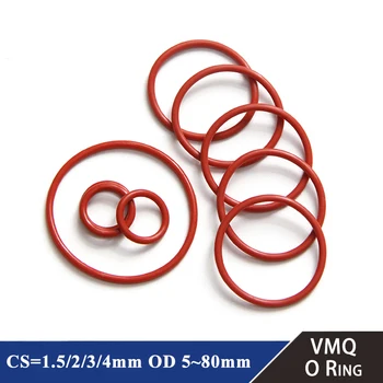 10шт Уплотнительное кольцо VMQ Силиконовое уплотнительное кольцо CS 1.5/2/3/ 4 мм Красные пищевые кольца диаметром 5-80 мм Шайба Прокладки Водонепроницаемая и изолированная прокладка