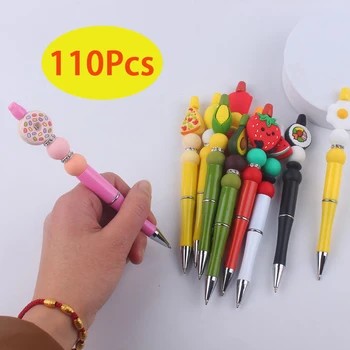 110шт Ручка из бисера ручной работы, мультяшные фрукты, Силиконовые цветные пластиковые шариковые ручки, многофункциональная шариковая ручка
