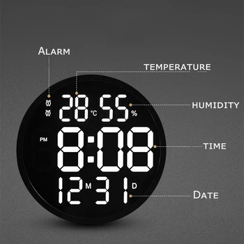 12-дюймовые светодиодные цифровые настенные часы-будильник с календарем, умный термометр яркости и температуры, Современные настенные светодиодные часы для домашнего искусства