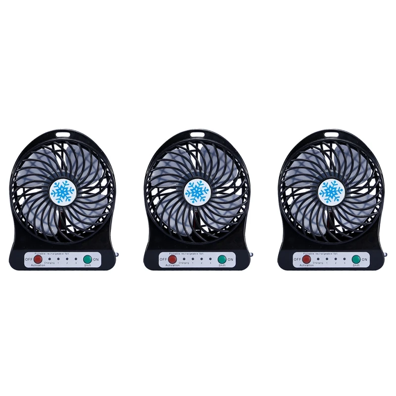 3X Портативный Перезаряжаемый мини-вентилятор, Воздушный охладитель, Мини-настольный вентилятор, USB-охлаждающие Перезаряжаемые ручные вентиляторы, Черный