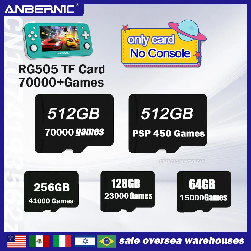 ANBERNIC RG505 TF Карта 512G 70000 Игр Ps Vita 3ds Gamecube Карты Памяти Игровых Консолей PS2 PS1 PSP