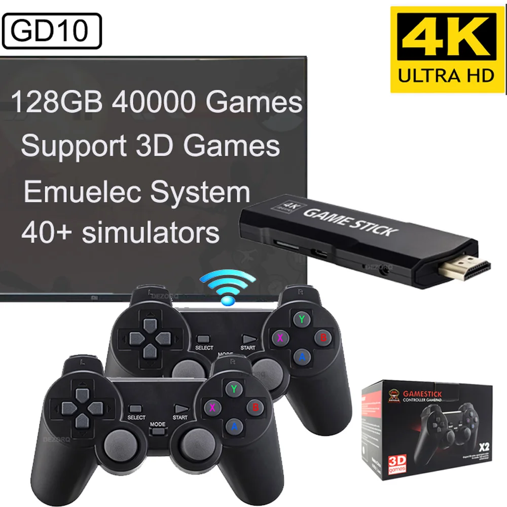 Игровая приставка 4k GD10 Ретро ТВ Игровая консоль HD Видео 128 Г 40000 + Игр Мини 3D Игровая Консоль Для PSP/PS1/N64 2,4 Г С двумя ручками
