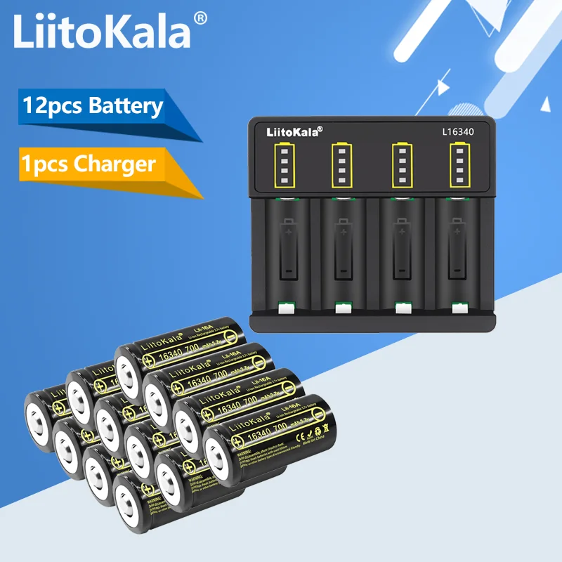 LiitoKala Lii-16A CR123A RCR123 16340 Аккумуляторная Батарея 700 мАч 3,7 В Литий-ионные Аккумуляторные Батареи с Умным зарядным устройством