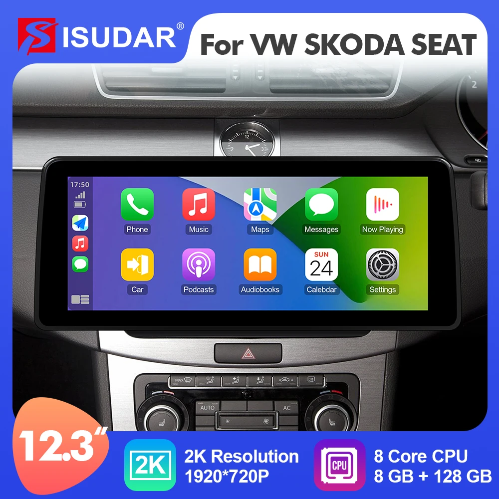 ISUDAR 12,3 Дюймов Android 12 автомагнитола для VW/Фольксваген/Шкода/Сиденье/Пассат/Гольф/Тигуан/CC/Леон GPS Мультимедиа Стерео Carplay 2Din