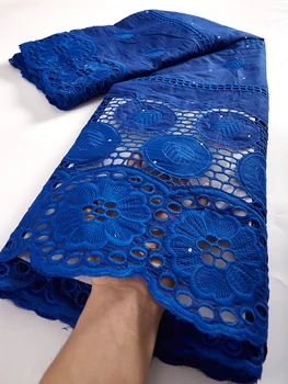 2021 Африканская Кружевная Ткань Швейцарское Вуалевое Кружево В Швейцарии Синяя Вышивка Хлопчатобумажное Сухое Кружево Для Пошива вечернего платья 2,5 Ярда TY103