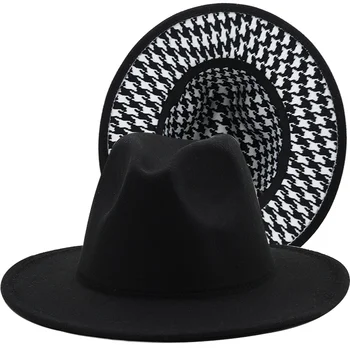 2022 Новая Лоскутная Женская Фетровая шляпа с буквенным принтом, Дизайн, Джазовые шляпы-трилби с широкими полями, Вечернее Уличное платье, Сомбреро De Mujer