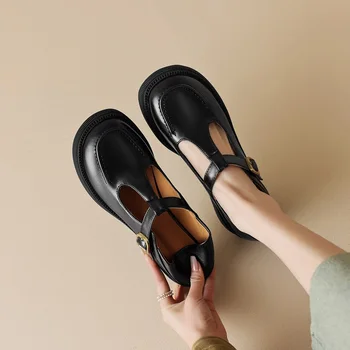 2023 г., новые весенние женские туфли-лодочки, большие размеры, длина 22-26,5 см, верх из микрофибры, обувь Mary Jane с круглым носком, женская обувь с т-образной пряжкой