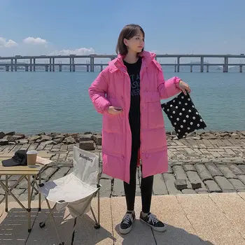 2023, Корейская версия, женская хлопковая куртка средней длины с поясом, зимняя утолщенная Длинная Свободная куртка с капюшоном
