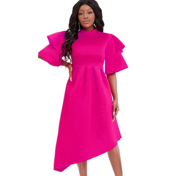 2023 Летнее Элегантное Африканское Женское Платье из Полиэстера с Коротким рукавом, Однотонное Платье длиной до колена, S-3XL, Африканские платья для Женщин
