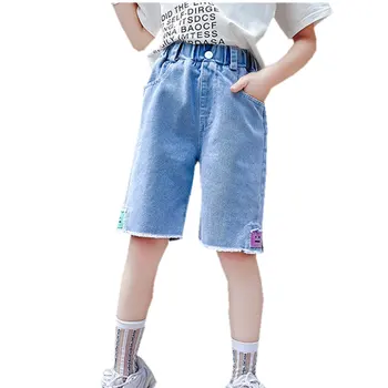 2023 Летние Однотонные Джинсовые шорты для девочек-подростков, Высококачественные Джинсовые Шорты Для девочек, Одежда от 5 до 14 лет, Новые Модные Короткие Брюки