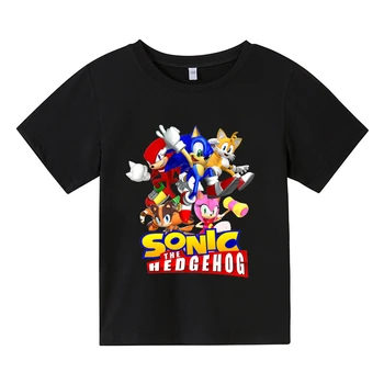 2023 Новая детская милая одежда с героями мультфильмов, летняя футболка для мальчиков с коротким рукавом и принтом, футболка для маленьких девочек, хлопковая футболка с коротким рукавом Sonic