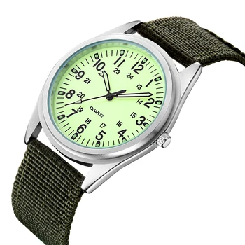 2023 Простые кварцевые часы мужские со светящимися ручками Тканый холщовый ремень флуоресцентные зеленые мужские часы Модный мужской дисплей подарок
