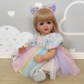 22-дюймовая Силиконовая Виниловая кукла-Реборн для Всего Тела, девочка, принцесса, кукла для новорожденных, Высококачественные коллекционные художественные куклы в подарок