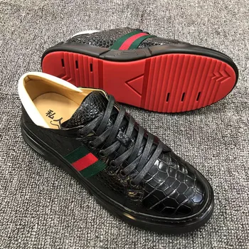 22 Новые кроссовки из крокодиловой кожи, мужской модный тренд, высококачественная повседневная обувь, черные кожаные туфли на шнуровке в тон