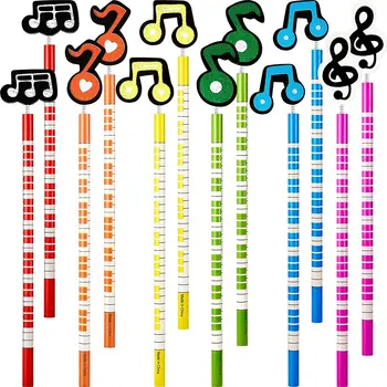 24 шт. Карандаши для музыкальных нот, деревянные цветные полосатые карандаши с деревянными украшениями для музыкальных нот для школьников, учителей