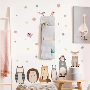 2шт Настенных наклеек с мультяшными животными в скандинавском стиле, Детская фоновая стена, гостиная, спальня, кабинет, украшения, наклейки на стену
