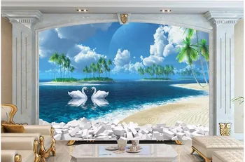 3d обои на заказ фотообои Кокосовая пальма лебедь с видом на море картина декор комнаты живопись 3d настенные обои для стен 3 d