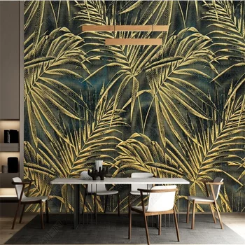 3D Обои с золотым Тиснением в виде листьев тропических растений, Современные минималистичные обои на заказ Для домашнего Декора, Настенная роспись, Декор для спальни