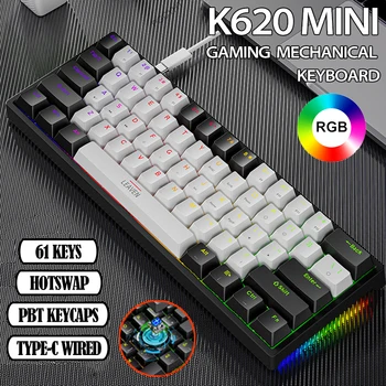 61 Клавиша Мини-Игровой Механической клавиатуры RGB Механический Переключатель Type-C Проводная Игровая Клавиатура PBT Keycaps 60% Эргономика Клавиатур