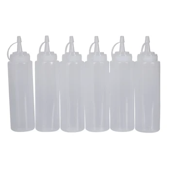 6X Прозрачных Белых Пластиковых Бутылок для Выжимания Соуса, Кетчупа и масла 8 унций