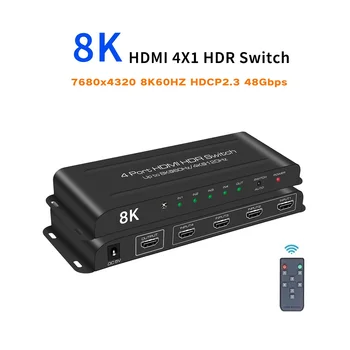 8k HDMI Коммутатор 4 В 1 Из 4K 120 Гц Разветвитель HDMI2.1 Селекторный Переключатель VRR ALLM 48 Гбит/с Dolby Vision AtmosAuto Switch для PS5 XBOX