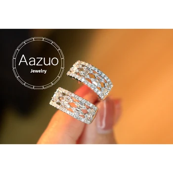 Aazuo INS Настоящее Белое Золото 18 Карат, Настоящие Бриллианты 0,90 карата, Сказочные Классические Серьги-кольца U-Образной Формы, подарок для Женщин, Свадебная Вечеринка Au750