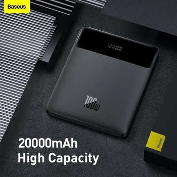 Baseus 100W Power Bank 20000mAh Type C PD Быстрая зарядка Powerbank Портативное внешнее зарядное устройство для ноутбука с кабелем мощностью 100 Вт