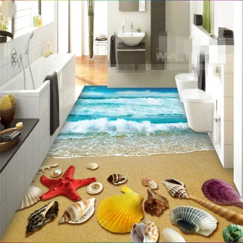 Beibehang Изготовленная на заказ фреска 3d напольное покрытие Пляж Ракушка Морская звезда Ванная Комната Ресторан 3D напольная плитка Высококачественные фотообои behang