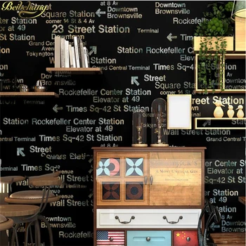beibehang Обои с английским алфавитом в стиле ретро, РЕТРО 3D, индивидуальность, черная спальня, кафе, ресторан, магазин одежды, обои