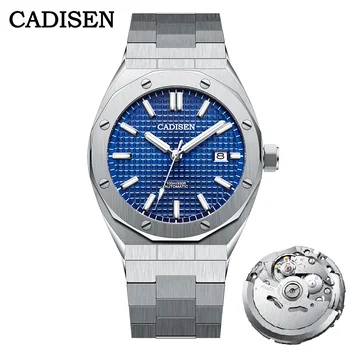 CADISEN Новые 42 мм мужские часы Механические автоматические NH35A Синие часы Мужские 100 М Водонепроницаемые Брендовые роскошные повседневные деловые наручные часы