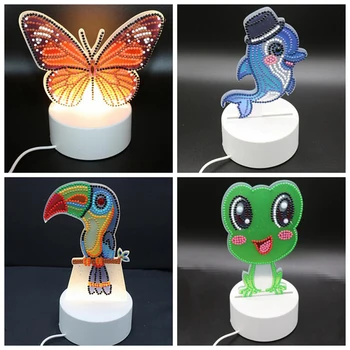 DIY СВЕТОДИОДНЫЙ светильник с алмазной росписью особой формы, животное, попугай, бабочка, рукоделие, вышивка, домашняя настольная лампа, ночник для спальни