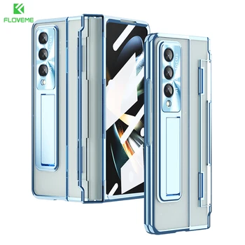 Floveme Выравнивающий Навесной Защитный Чехол для Samsung Galaxy Z Fold 3 Раза 4 5G Прозрачный Чехол для телефона Z Fold4 со стеклянной Пленкой