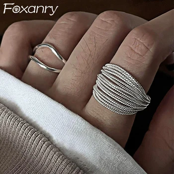 Foxanry Минималистичные кольца серебристого цвета для женщин, Новые модные креативные многослойные линии, геометрические украшения ручной работы для Вечеринки по случаю Дня Рождения