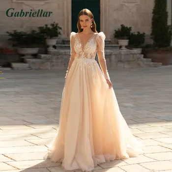 Gabriellar, Классические Свадебные платья с блестками для невесты, Объемные аппликации, бусины на рукавах, Свадебное платье Трапециевидной формы, персонализированное