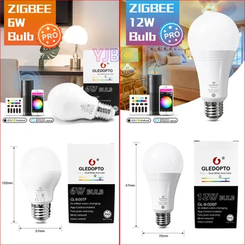 Gledopto ZigBee 3.0 Pro RGB + CCT 6 Вт/12 Вт E27 E26 Светодиодная лампа Работает с Echo Plus Alexa SmartThings APP/Голосовое/радиочастотное управление 2,4 G