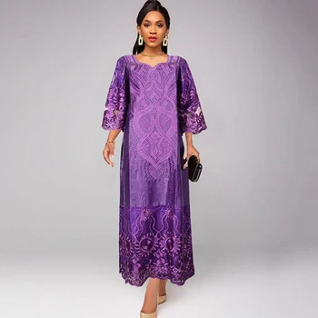 H & D Африканские Платья Для Женщин С Вышивкой Bazin Riche Фиолетовое Платье Кружевное Лоскутное Платье Традиция Леди Свадебная вечеринка Рамадан