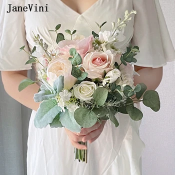 JaneVini Элегантный Белый Цветок Невесты для Свадьбы, Искусственные Светло-Розовые Розы, Уличные Букеты Подружек Невесты Ramo Flores Novia