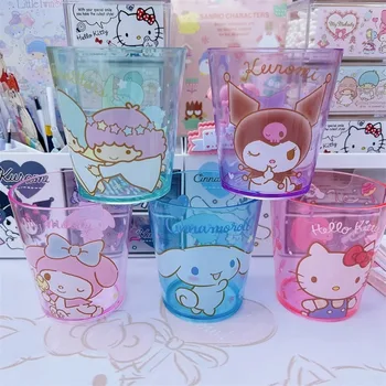 Kawaii Sanrio My Melody Kuromi Cinnamoroll Стакан для воды Пластиковый Полупрозрачный Портативный Стакан для полоскания рта Милый подарок для девочки