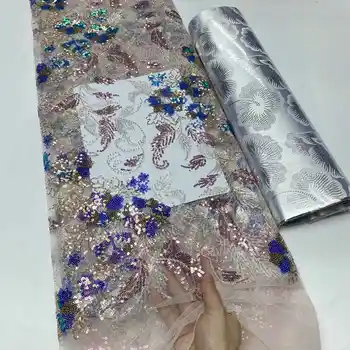 KDP039 Африканская Свадебная ткань 2023, Высококачественная Нигерийская Кружевная ткань с блестками и бисером, французский тюль, ткань для пошива вечернего платья