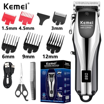 Kemei KM-2619 Профессиональная беспроводная машинка для стрижки волос, перезаряжаемый мужской триммер для волос, регулируемый рычаг для стрижки, ЖК-дисплей в парикмахерской