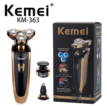 Kemei KM-363 3 В 1 Многофункциональный Золотой Триммер для мытья Тела С четырьмя Головками, Триммер Для Волос в Носу, Электробритва T9 Tondeuse