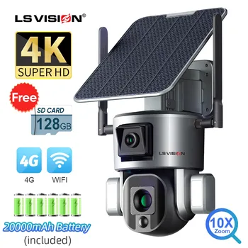 LS VISION 4K 4G Беспроводная Солнечная Камера 8MP WiFi С Двойным Объективом 4X 10X Оптический Зум С Солнечной Панелью Humanoid Tracking PTZ Security Cam