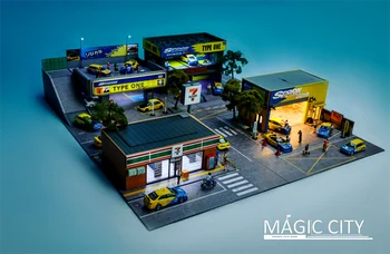 Magic City 1: 64 Диорама со светодиодными огнями, Японский супермаркет 7-11 /Двухэтажный /ремонтная мастерская