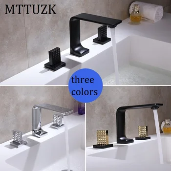 MTTUZK Смеситель для ванны С Двойной Ручкой, Квадратный Латунный Смеситель для Ванной Комнаты, Черный Смеситель для горячей холодной воды, Смеситель с тремя отверстиями, Fuacet 3 шт./компл.