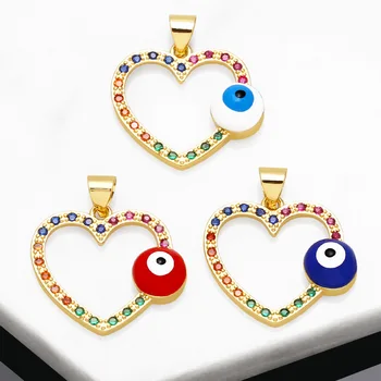 OCESRIO Модный Многоцветный кулон в виде полого сердца для ожерелья с медным Позолоченным покрытием и эмалью Blue Eye Принадлежности для изготовления ювелирных изделий pdtb094