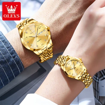 OLEVS 9931, Новая модная пара, мужские и женские часы, Лучший бренд, Роскошные креативные наручные часы из стали, Кварцевые водонепроницаемые часы Valentine